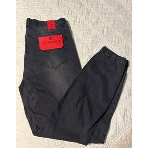 Victorious JG803 Mens Black Denim Joggers Elastic Waist Cuffs Jeans 3XL NWT